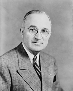 256px Harry S Truman bw half length photo portrait facing front 1945