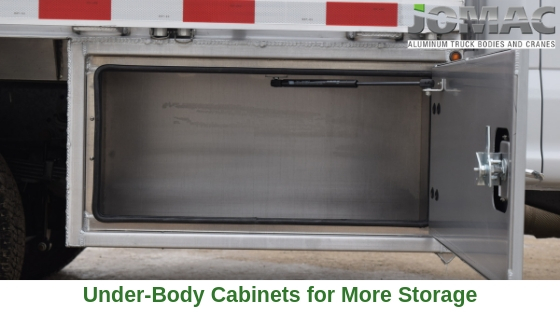 Flatbed truck body cabinets under body