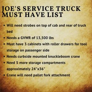 Joe's service truck must have list